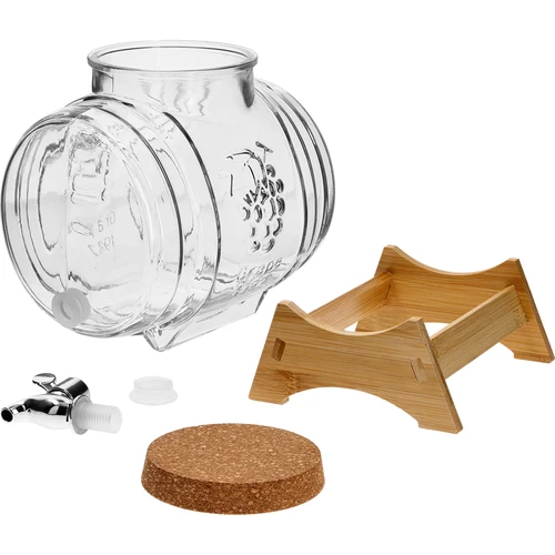 Botticella in vetro 5 L, con ampia imboccatura, tappo in sughero, base in legno e rubinetto - 3