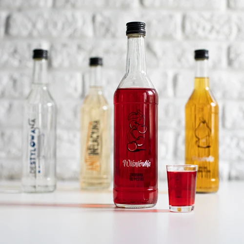 Bottiglia 0,5 L con tappo a vite e stampa Wiśniówka - 4 pezzi - 9