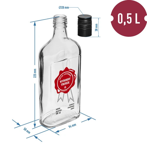 Bottiglia 0,5 L con tappo e stampa a 2 colori Wyborny Trunek - 4 pezzi - 8