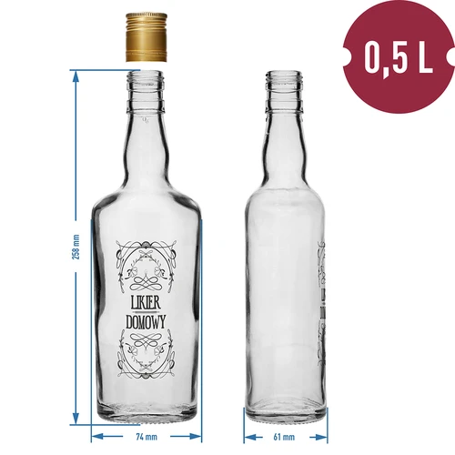 Bottiglia 0,5 L con tappo e stampa Liquore fatto in casa - 4 pezzi - 9
