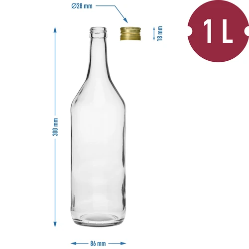 Bottiglia 1 L da Tavola con tappo fi28 - 4 pz. - 6