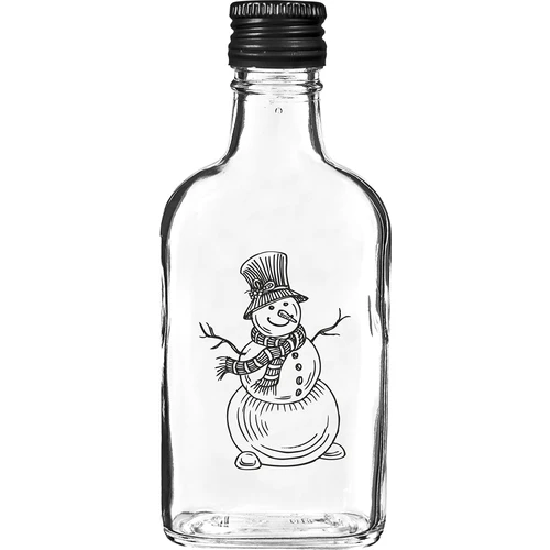 Bottiglia 200 ml con tappo a vite, stampa natalizia Pupazzo di Neve, 6 pz.