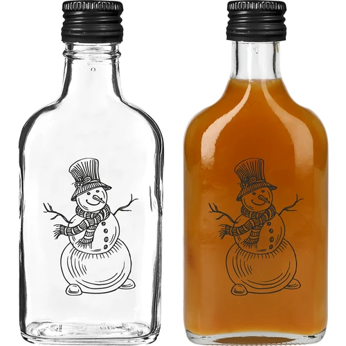 Bottiglia 200 ml con tappo a vite, stampa natalizia Pupazzo di Neve, 6 pz. - 2