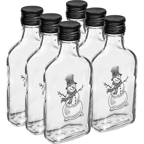 Bottiglia 200 ml con tappo a vite, stampa natalizia Pupazzo di Neve, 6 pz. - 4