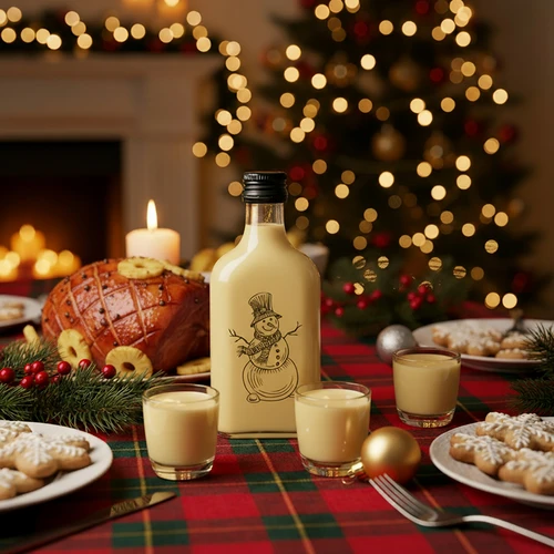 Bottiglia 200 ml con tappo a vite, stampa natalizia Pupazzo di Neve, 6 pz. - 6