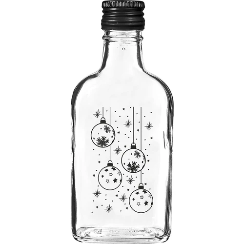 Bottiglia tipo fiaschetta 200 ml con tappo a vite, stampa "Palline di Natale", 1 pz.