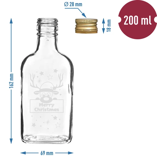 Bottiglia 200 ml con tappo a vite, stampa Renna Natalizia, 6 pezzi. - 5