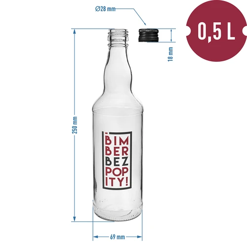 Bottiglia 500 ml con tappo a vite e stampa bicolore 'Bimber Bez Popity' - 4 pezzi - 8