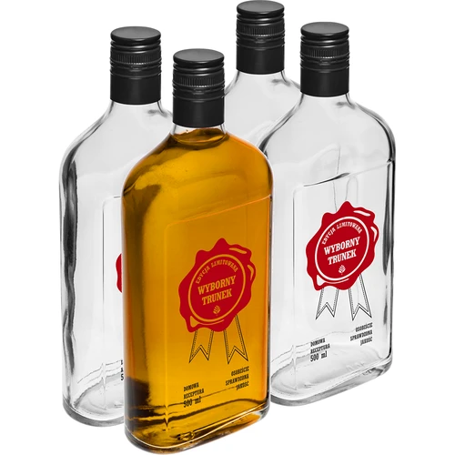 Bottiglia 500 ml con tappo a vite e stampa bicolore Wyborny Trunek - 4 pz.