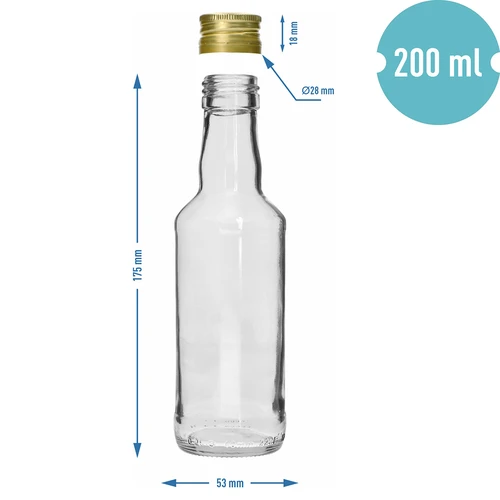 Bottiglia classica per liquori 200 ml, con tappo a vite dorato Ø 28, 1 pz. - 5