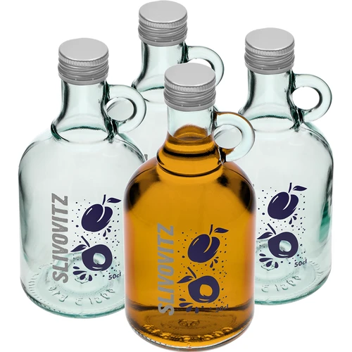 Bottiglia da 500 ml con tappo a vite e stampa bicolore Slivovitz - 4 pz.