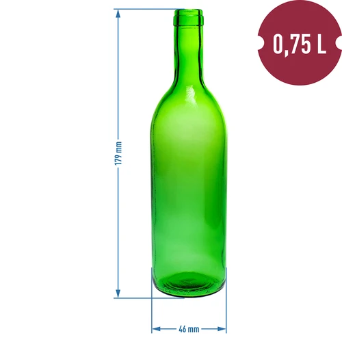 Bottiglia per vino 0,75L con tappi e capsule - 12 pz. - 6