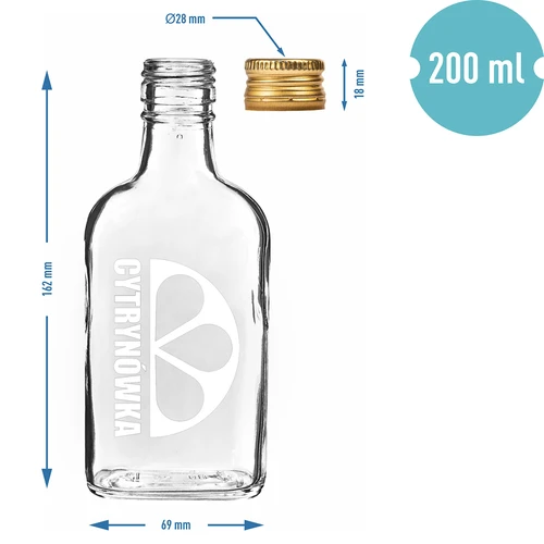 Bottiglia tipo fiaschetta 200 ml con tappo a vite e stampa "Cytrynówka" – design 2 - 4