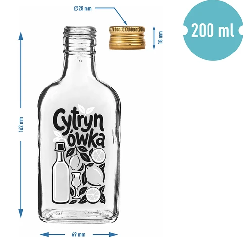 Bottiglia tipo fiaschetta 200 ml con tappo a vite e stampa «Cytrynówka» – modello 1 - 4
