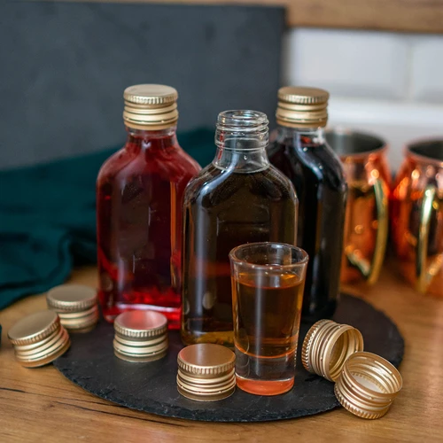 Bottiglietta per liquori tipo fiaschetta 100 ml con tappo, confezione da 8 - 4