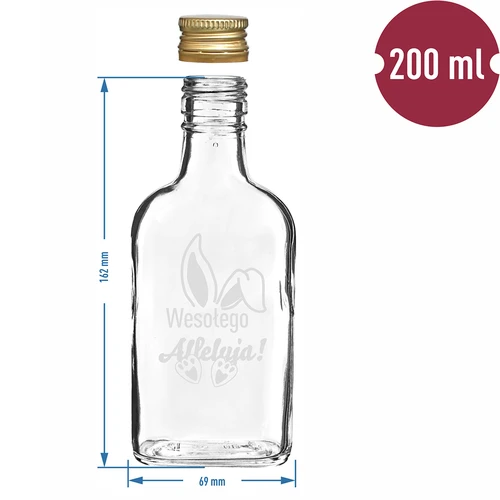 Butelka 200ml z zakrętką, nadruk USZY KRÓLIKA 6szt - 6