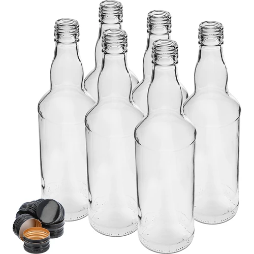 Butelka 500 ml na wódkę, z czarną zakrętką, 6szt. - 2