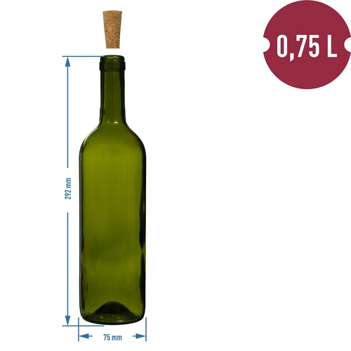 Butelka oliwkowa na wino 0,75 L - zgrzewka 8 szt. - 6