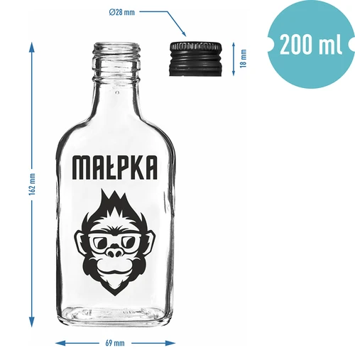 Butelka Piersiówka 200 ml z zakrętką, nadruk „Małpka”, 1 szt. - 4