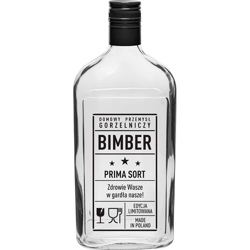 Butelka Piersiówka 500 ml z zakrętką, nadruk „Bimber PRL", 1 szt.