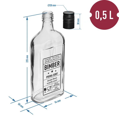 Butelka Piersiówka 500 ml z zakrętką, nadruk „Bimber PRL", 1 szt. - 5