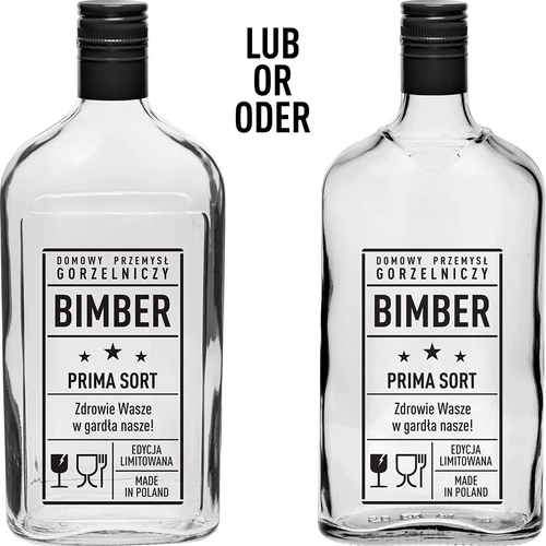 Butelka Piersiówka 500 ml z zakrętką, nadruk „Bimber PRL", 1 szt. - 2