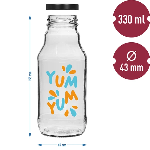 Butelka twist off 330 ml z zakrętką fi43 i kolorowym nadrukiem - 6 szt. - 6