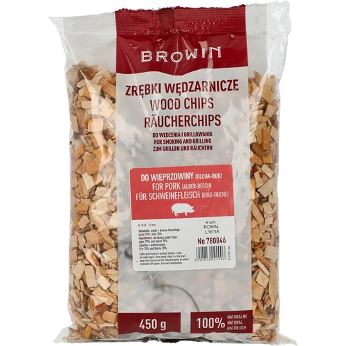 Cippato per affumicare/grigliare la carne di maiale - mix (70% ontano, 30% faggio), 450 g, calibro 10