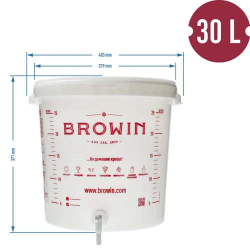 Contenitore di fermentazione 30 L con coperchio, rubinetto e tubo UA - 14