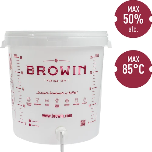 Contenitore di fermentazione 30 L con coperchio – set ampliato: 2 gorgogliatori, 2 tappi, rubinetto, EN - 6