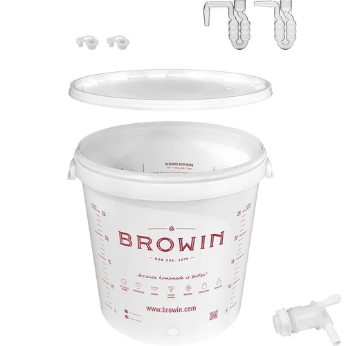 Contenitore di fermentazione 30 L con coperchio - set esteso: 2 tubi, 2 tappi, rubinetto, EN  - 1 