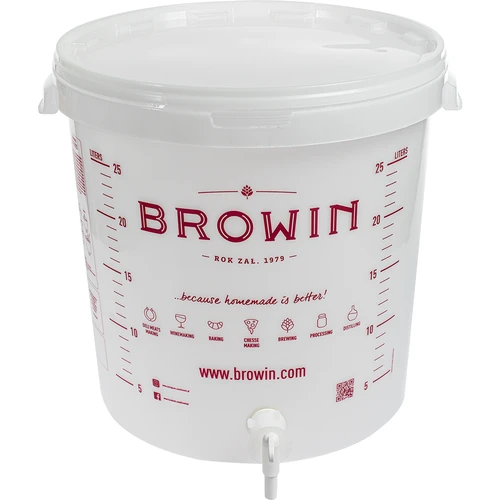 Contenitore di fermentazione 30L, colore bianco con stampa, rubinetto e 2 tubi - j.EN  - 1 