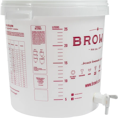 Contenitore di fermentazione 30L, colore bianco con stampa, rubinetto e 2 tubi - j.EN - 4
