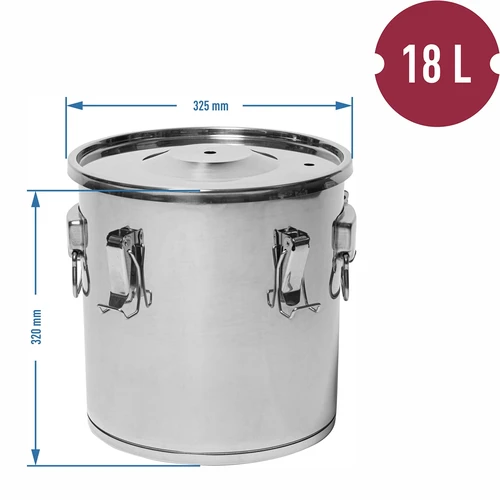 Contenitore per fermentazione e distillazione - acciaio inox 18 L, 5 chiusure a leva - 13