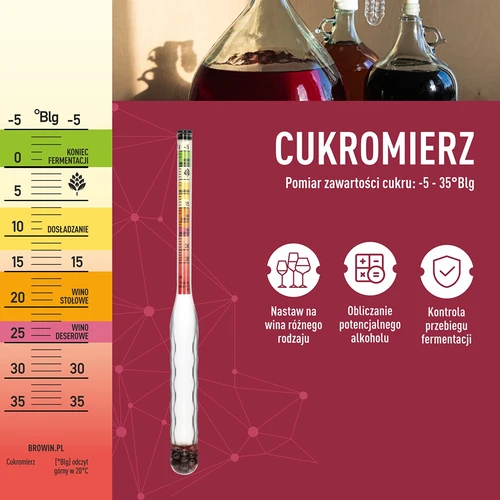 Cukromierz nietłukący z probówką, zakres pomiaru: -5-35°Blg - 5