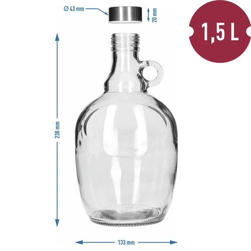 Damigiana Dama 1,5 L con tappo a vite in metallo Ø 43 mm e manico - 5
