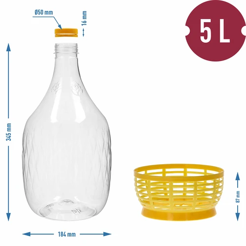 Damigiana Dama 5 L in PET, con tappo a vite e cestello - 6