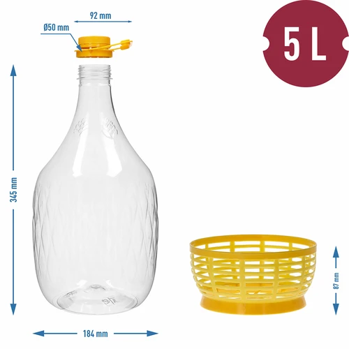 Damigiana Dama 5 L in PET, con tappo, manico e cestello - 6