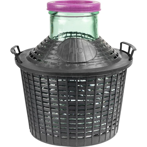 Damigiana per vino 10 L con collo largo nel cestino di plastica  - 1 