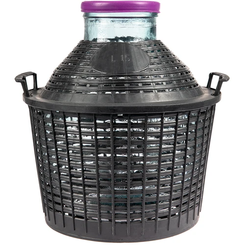 Damigiana per vino 15 L a bocca larga con cestello in plastica