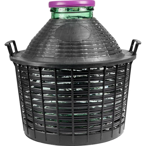 Damigiana per vino 20 L con collo largo in cestino di plastica  - 1 