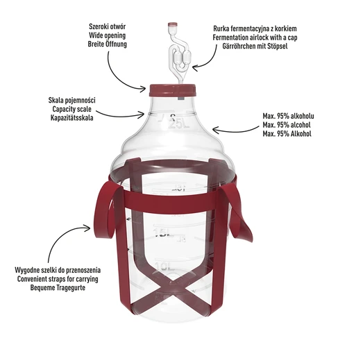 Damigiana per vino leggera e infrangibile con cinghie, 25 L - 4
