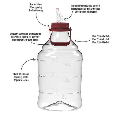 Damigiana per vino leggera, infrangibile con manico, 20 L - 4
