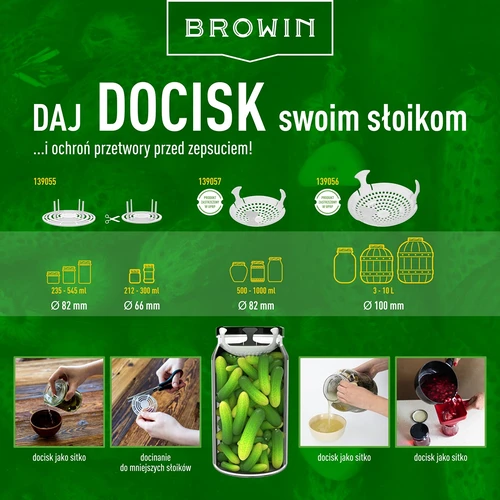 Docisk - sitko do przetworów, kiszonek i octu - do słoików fi 82-66 - 10