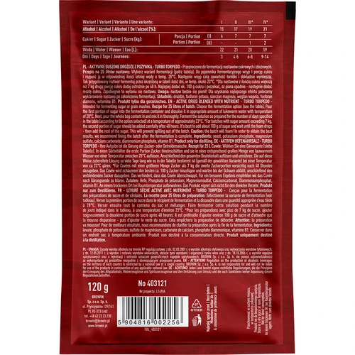 Drożdże gorzelnicze Turbo Torpedo 72h 21% - 120 g - 2