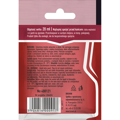 Drożdże winiarskie Burgund bez namnażania, 20 ml - 2