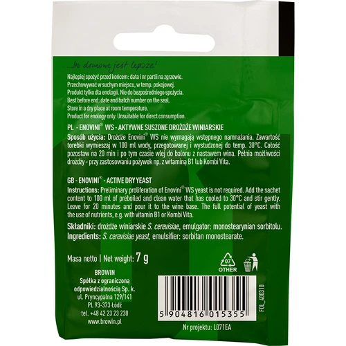 Drożdże winiarskie Enovini® WS, 7 g - 2