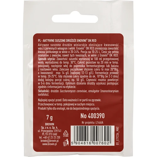 Enovini® OK RED - lievito enologico a riduzione di acidità 7 g - 2