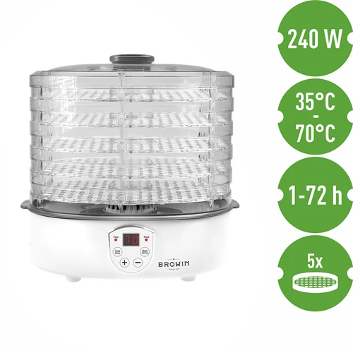 Essiccatore per funghi, frutta, verdure e erbe con regolazione della temperatura, 240W, trasparente - 7