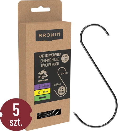 Ganci per affumicatura - a S, punta affilata, 3 mm x 150 mm, 5 pezzi